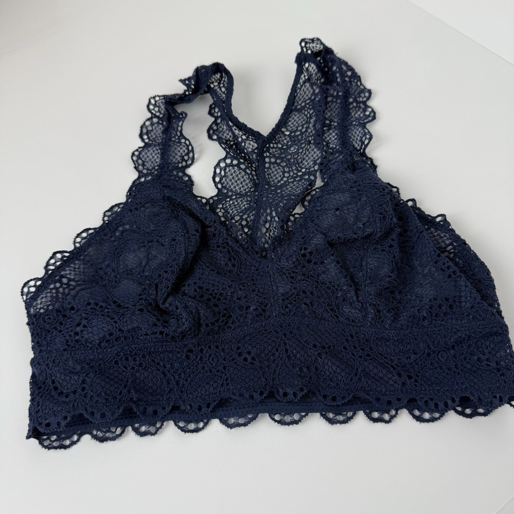 DKNY Women's Lace Bralette Semi‎ Sheer Racerback Navy Size S